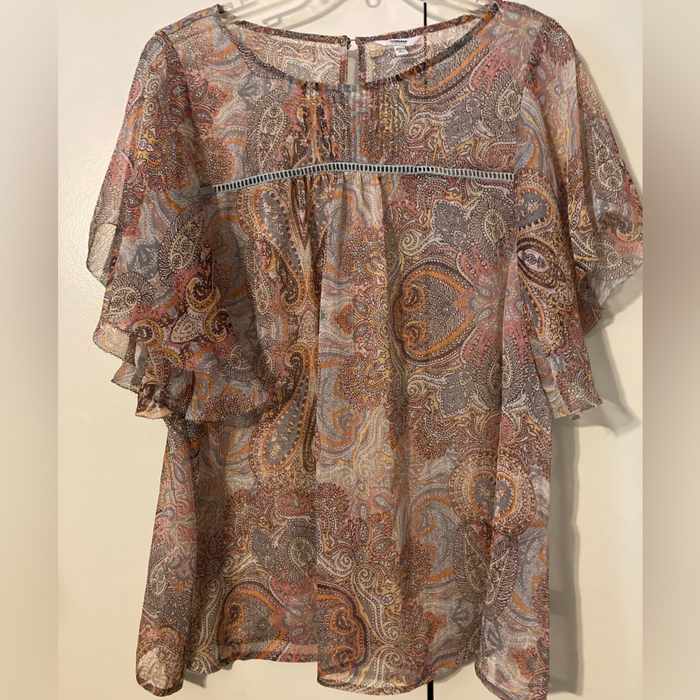 Sonoma Paisley Sheer Top, size XL, gray & Multi color